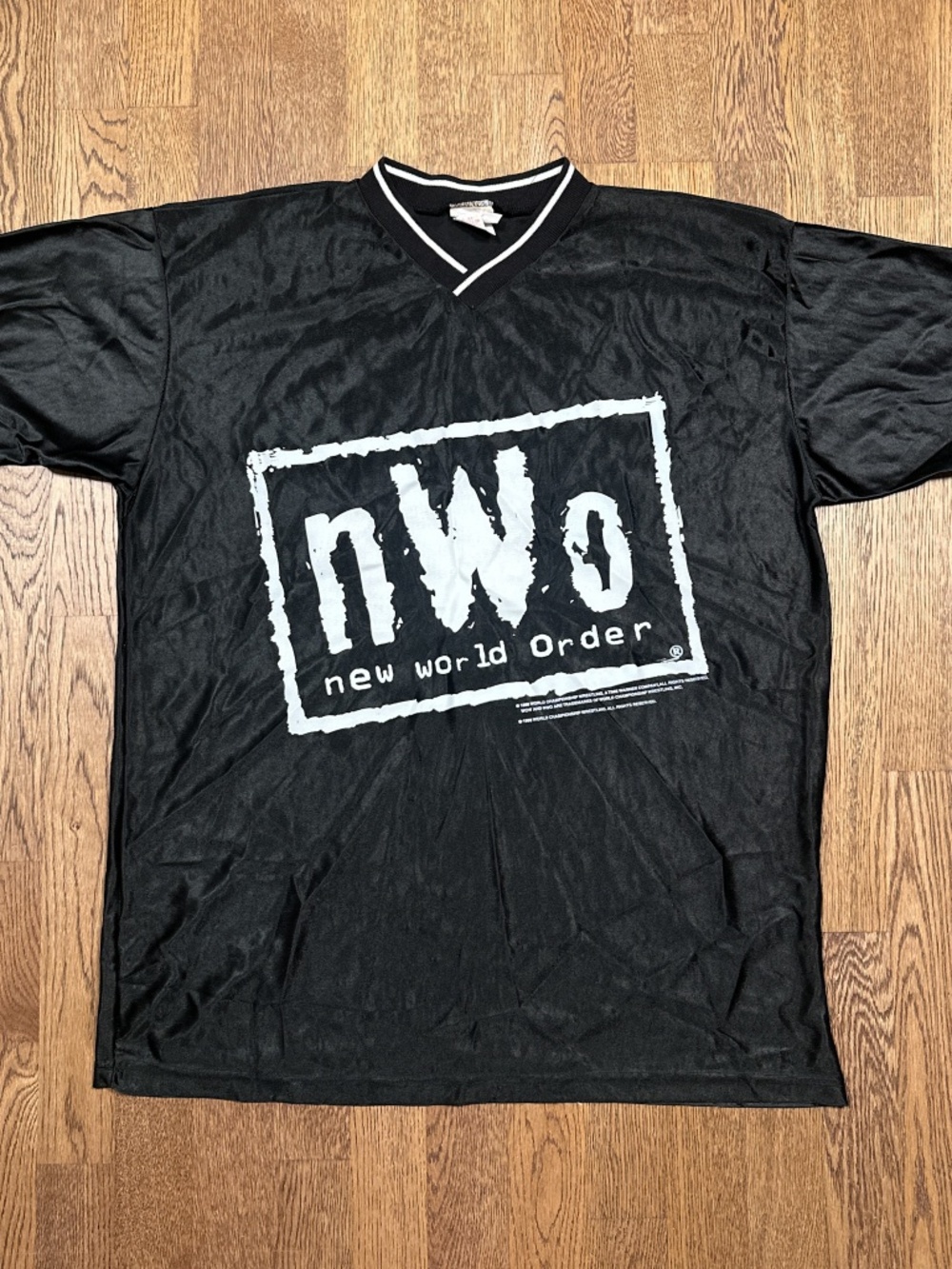 Vintage 90s WCW NWO Logo Black White 1998 Football Jersey Mens Large